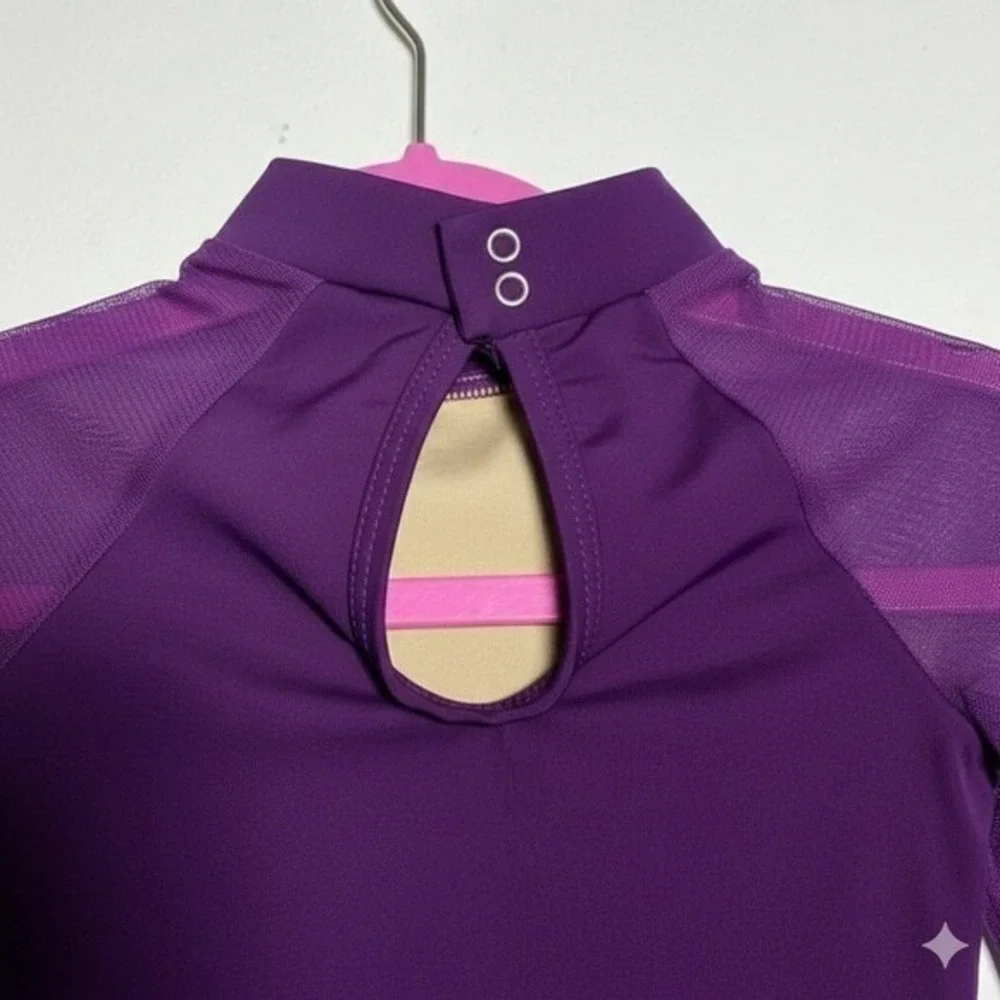 Theatricals eggplant purple Long Sleeve Crop Top High Rise Dance Shorts Set CM